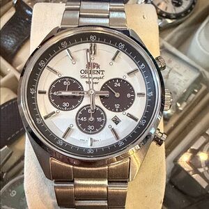 Orient Men's Silver and Black Chronograph Watch